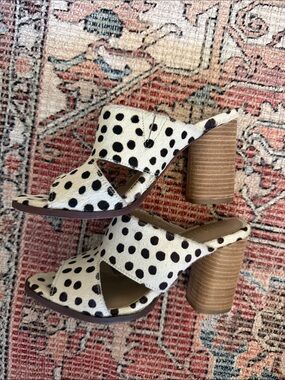 Crevo White and Black Polka Dot Block Heel Mules